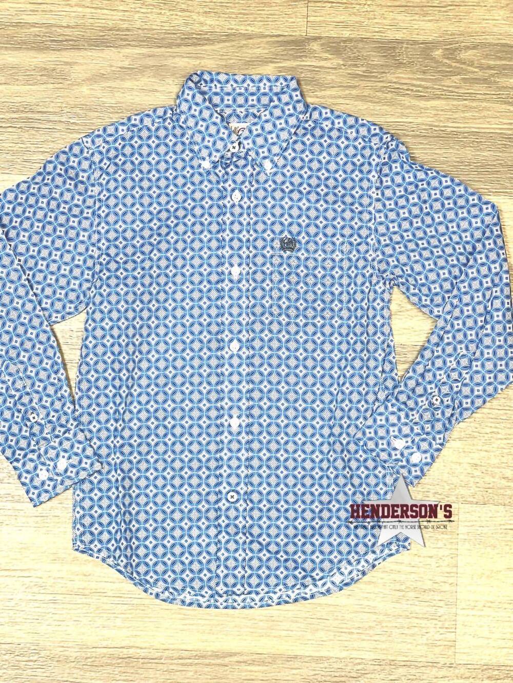 NEW CINCH boy's diamond print shirt in blue
